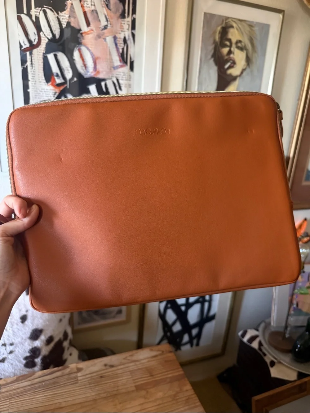 Tan faux Leather fleece lined Laptop Sleeve MOSISO Laptop Sleeve Bag 16”